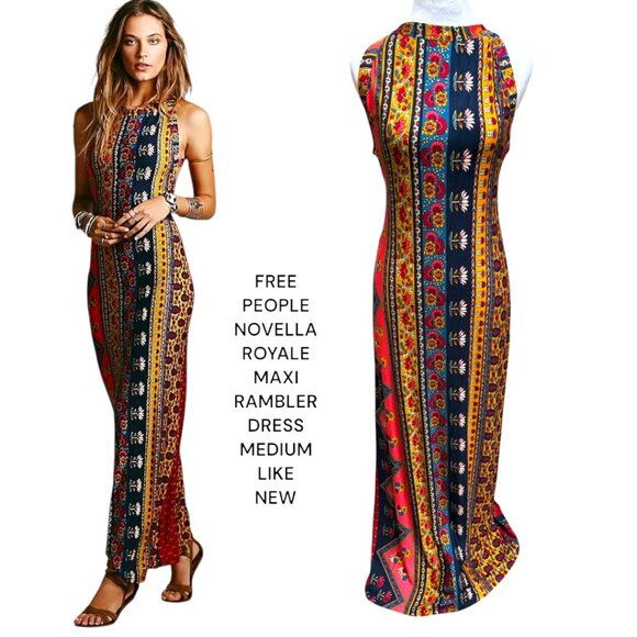 FREE PEOPLE NOVELLA ROYALE MIDNIGHT RAMBLER MAXI DRESS MEDIUM EUC - Picture 1 of 5